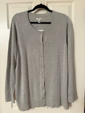 croft & barrow Light Gray Button-Front Crewneck Cardigan